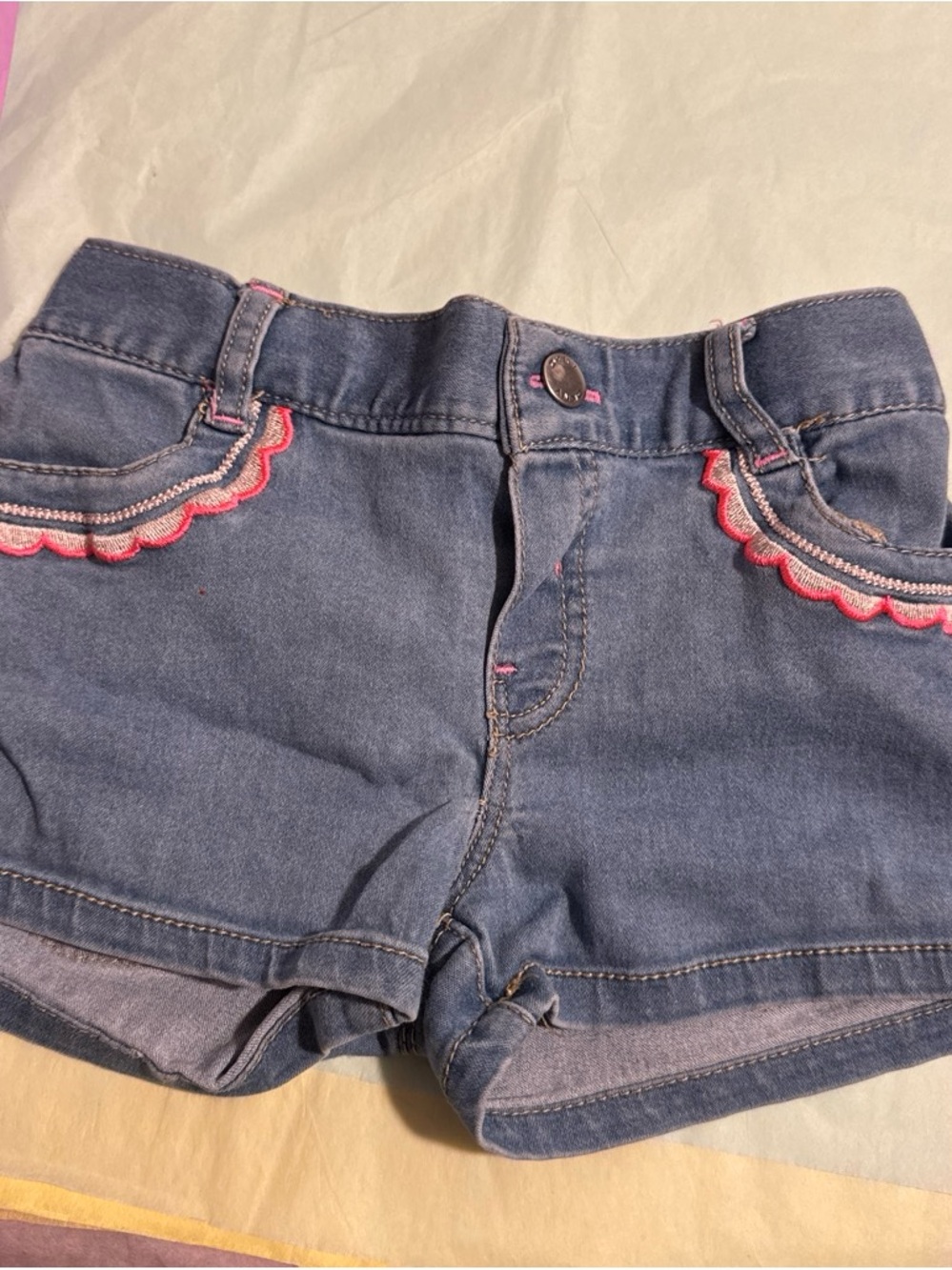 DKNY Blue Denim Shorts with Pink Scallop Trim
